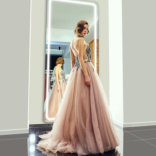 Antok LED Full Length Mirror with Light, 58"x18" Lighted Full Body Mirror with Stand, Dimmable & 3 Color Lighting Standing/Leaning/Wall Mounted Vanity Mirror for Bedroom Cloakroom Livingroom(Rect) - size: 58"L x 18"W, style: Rect Style