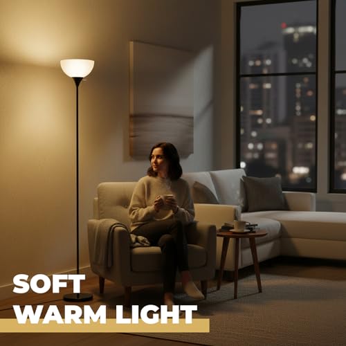 LALISU Floor Lamp, Standing Lamps with White Plastic Shade, Led Floor Lamp | Rotary Switch Floor Lamps Modern Industrial Lamp, Tall Lamps for Living Room Bedroom Office Dining Room (All Black) - color: ALL Black