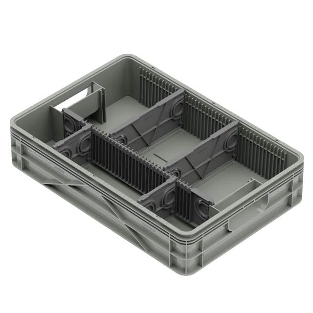 Quarter Crate 4-Pack Stackable Storage Bins, Aircraft | Polypropylene, 14 dividers included, 19.16x12.75x4.57 in, over 1000 lb stack, lids sold separately - color: Aircraft