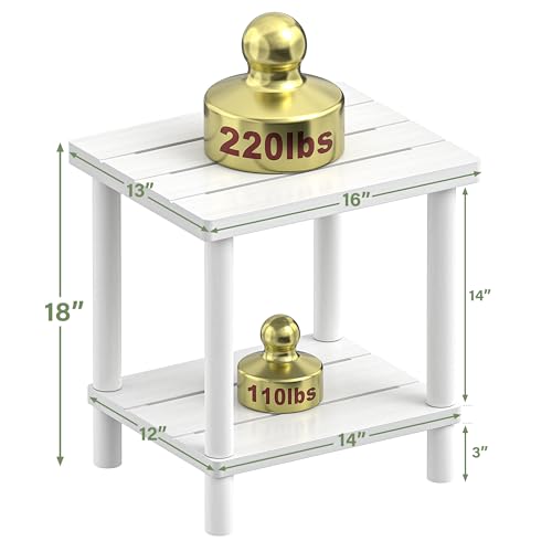 Outdoor Side Table, 2-Tier Small Outdoor Table for Patio, Adirondack Side Tables for Outside or Indoor, Bamboo End Table for Pool, Porch, Weather Resistant Easy Maintenance | White,Easy Assembly,Easy Maintenance,Weather Resistant,Indoor,Outdoor,Patio,Pool