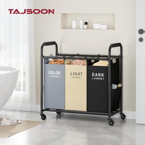 3 Bag Laundry Sorter Cart, Laundry Hamper 3 Section, 3 Colors | 147L Large Capacity, Removable Laundry Bags, Laundry Basket, Heavy Duty Lockable Rolling Wheels, For Clothes Storage - color: GreyWhiteBlack, size: 3 Bag