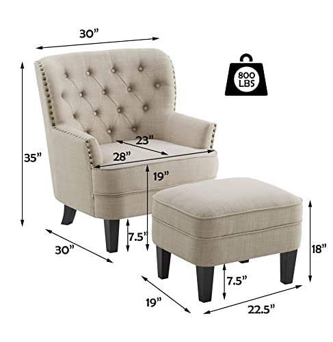 Rosevera Sausalito Accent Chair, Arm Chair, Reading Chair, Comfy Chair, Mid-Century Modern Chair with Ottoman, Lounge Chair with Ottoman for Living Room, Bedroom, Small Space, Apartment, Studio - color: Polyester Sand With Ottoman