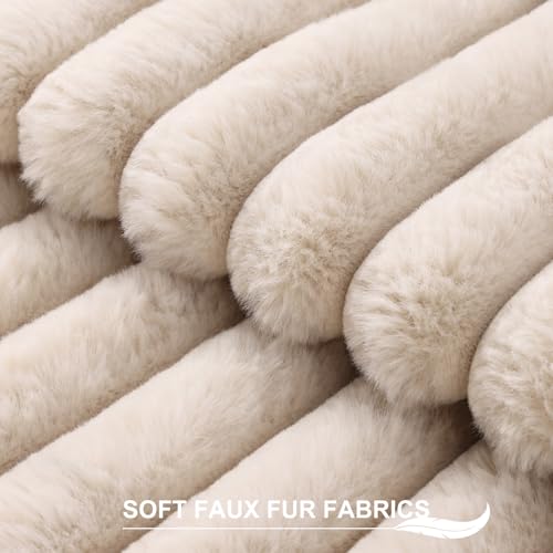 Pallene Faux Fur Decorative Throw Pillow Covers 24x24 Set of 2, Apricot | Luxury Plush Texture, Striped Design, Cozy Soft Touch, Modern Home Accent Decor for Couch, Sofa, Bed, Living Room - color: Apricot, size: 24" x 24" (Pack of 2)