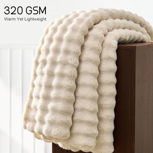 Lotus Karen 3D Bubble Fleece Blanket - Ultra Soft Fluffy Beige Queen Blanket for Couch, Lightweight Cozy Throw for All Season, Adults Women Kids(Beige, 90"x90") - color: 04 Beige, size: Queen (90" x 90")