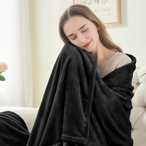 BEDELITE Fleece Blanket Black Throw Blankets for Couch & Bed, Luxury Plush Cozy Fuzzy Blanket 50x60 inches, Super Soft Warm Lightweight Throw Blanket for Travel Camping (Pack of 2) - color: Black, size: Throw(50"x60") (Pack of 2)