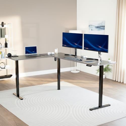 VIVO Dark Gray 84 x 63 in Corner Standing Desk, DESK-E3CTBG-84 | Electric, Holds 225 lbs, Large Reversible L-Shaped Table, Sit Stand Height Adjustable, Memory Presets, Black Frame - color: Dark Gray Top / Black Frame, size: 84 x 63