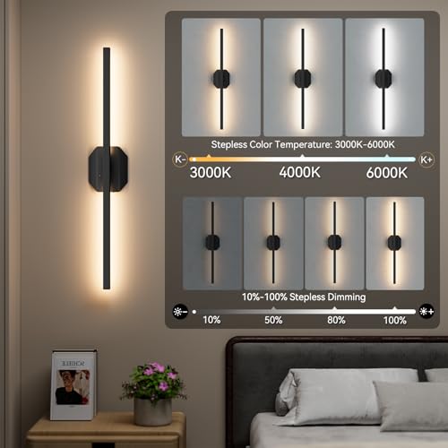 Wall Sconces Set of Two Battery Operated Wall Sconce,Wireless Wall Light USB Rechargeable Wall Light with Remote Control,3000K-6000K Dimmable for Bedroom,Living Room,Hallway,Background Wall Decor 32in - size: 32 inch(2pcs)
