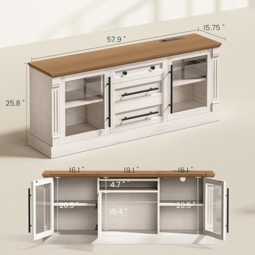 Itaar Farmhouse TV Stands for 65 Inch TV with Storage for Living Room | 3 Storage Cabinets, 1 Drawer, Living Room & Bedroom, Wood Media Console - color: White, size: 57.9 IN