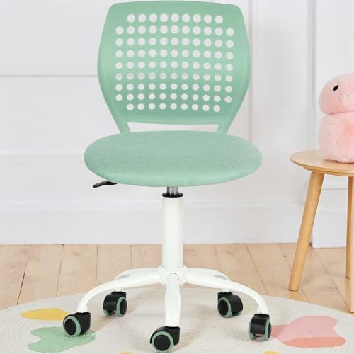 FurnitureR Armless Desk Chair with Wheels, Ergonomic Adjustable Height Swivel Task Chair with Breathable Back and Padded Seat, Rolling Study Computer Seating for Kids Teens, Mint Green - color: Mint Green