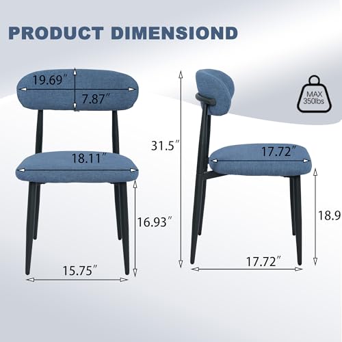 FREKEN Modern Upholstered Dining Chairs Set of 6, Mid-Century Metal Frame Linen Fabric Side Chair for Kitchen Dining Room, 350lbs Capacity, Blue - color: Blue - Black Legs, size: Set of 6