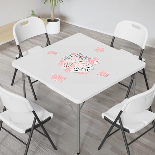 VINGLI 42" Fold in Half Square Table, Bi-Folding Commercial Portable Plastic Dining Table for Kitchen Outdoor Party Wedding Event, White - color: White, size: 42 inches