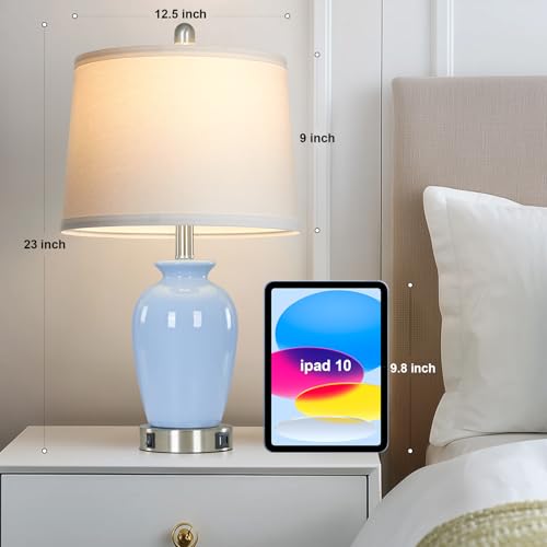 23" Light Blue Ceramic Table Lamp Set of 2 for Bedroom, Modern Bedside Lamps for Nightstand Living Room Office Dining Room SideTable - color: Light Blue