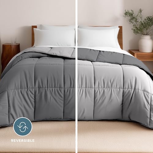 Bare Home California King Comforter - Reversible Colors - Goose Down Alternative - Ultra-Soft - Premium 1800 Series - All Season Warmth - Bedding Comforter (California King, Grey/Light Grey) - color: 05 - Grey/Light Grey, size: California King