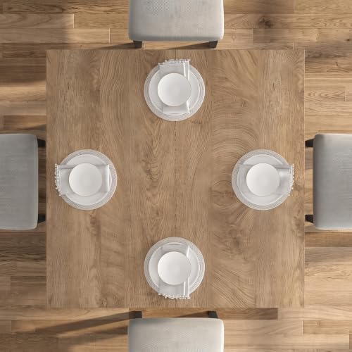 GarveeHome Square Dining Room Table for 4-6 People, Heavy Duty 350Lbs Kitchen Table with 2-Tier Storage, Waterproof Wooden Dinner Table with Sturdy Triangle Legs, Annual Ring Texture. - color: New Wood