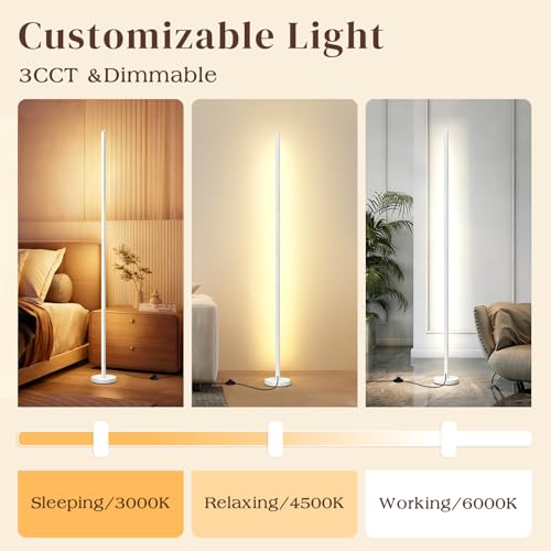 Corner Lamp, Minimalist LED Floor Lamp, White, 1 Pack | Remote Control, Dimmable, 24 W, 7 Color Temperature 3000K-6000K, For Living Room, Bedroom, Home Office - color: White, size: 1 pack