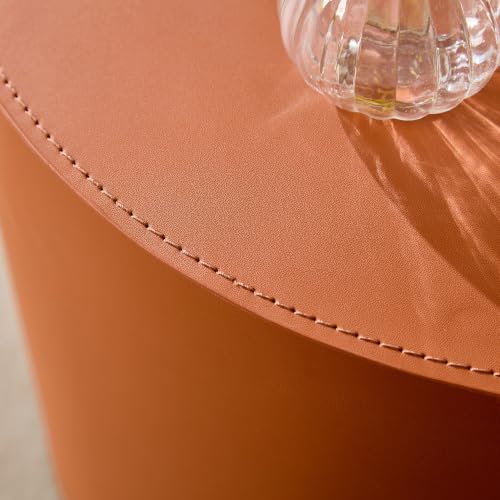 Round Nesting Coffee Table Set of 2 for Living Room, Orange | Saddle Leather Side Tables, 19 in. and 15 in. Accent and End Tables, Wood Frame, 200 lbs Capacity, Bedroom Home Office - color: 19.1" Round Orange