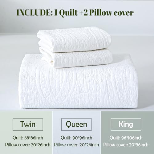 White 100% Cotton Twin Size Quilt Bedding Set, 3 Pieces Modern Style Coin Pattern Bedspread, Soft Bed 100% Cotton Batting Coverlet, All-Season Quilted Comforter Bed Cover, 1 Bedspread, 2 Pillowcases - color: White, size: Twin
