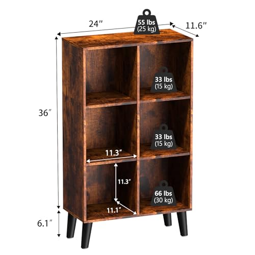 6 Cube Storage Organizer with Legs, 3 Tier Cube Low Bookcase Freestanding Storage Display Organizer for Home Office, Six-Cubes Open Shelf Bookshelf (Retro Brown, 6 Cube Vertical) - color: Retro Brown, size: 6 Cube Vertical