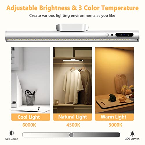 Hapfish Motion Sensor LED Light Bar Indoor,Under Cabinet Lighting Wireless | Rechargeable Magnetic Battery Powered Operated Wall Strip Lights with Remote Control for Desk Mirror Closet Kitchen - Silver - color: Silver, size: Motion Sensor
