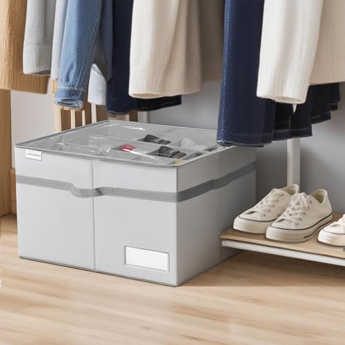 LUVHOMEE Shoe Organizer for Closet, Fits 16 Pairs, Large Shoe Box Storage Containers, Clear Foldable Shoe Storage Bins w/Bottom Support, Space Saving Shoes Holder w/Reinforced Handles, Gray - color: Grey, size: 21"L x 16½"W x 13"H