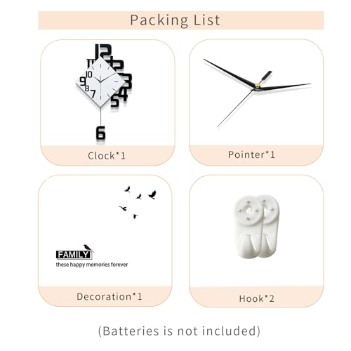 FLEBLE Wall Clock for Living Room Decor Kitchen Office Home Decor Gift | MDF & Metal Battery Operated Easy to Install Modern Decorative Art Analog Silent Non-Ticking Easy to Read - White 11.8x19.6in - size: Small