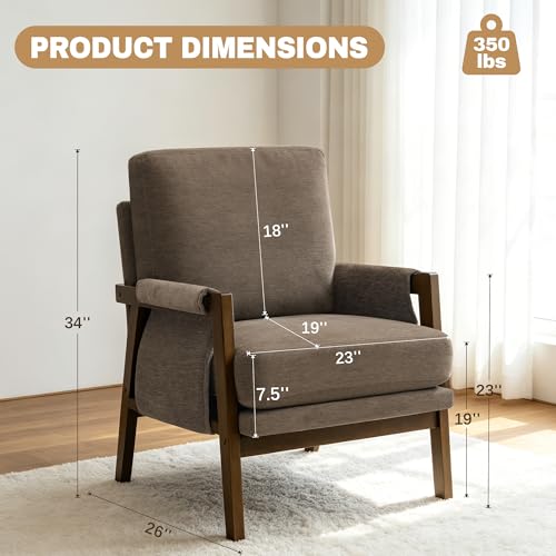 RNKSFX Dark Brown Accent Chair for Bedroom & Living Room, Mid Century Modern Accent Arm Chair, Upholstered Anthropologie Accent Chair with Solid Wood Frame, Fabric - color: Dark Brown