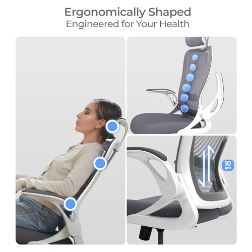 Tervo Model U | Folding Office Chair for Small Spaces | Ergonomic Design with High Rebound Mesh | Computer Desk Chair for Gaming | For Adults & Kids | Foldable & Compact with Flip Up Arms