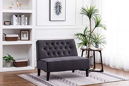 annjoe Button Tufted Loveseat Settee Upholstered Sofa Backrest Buckle Couch Banquette Bench for Dining Room Living Room Bedroom Funiture(Gray 1) - color: Dark Gray