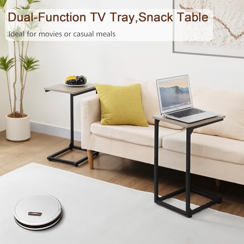 AMHANCIBLE C Shaped End Table Set of 2, Couch Side Table that Slide Under | TV Trays for Eating on Couch, Narrow Small Space Side Tables for Living Room Bedroom, Grey - color: Grey