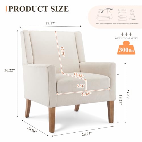 Living Room Chair, Wingback Mid-Century Accent Chair – Comfy Single Sofa with Solid Wood Legs & Velvet-Like Fabric, Oversized Armchair for Living Room/Bedroom/Reading Nook&Lounge(Set of 2)
