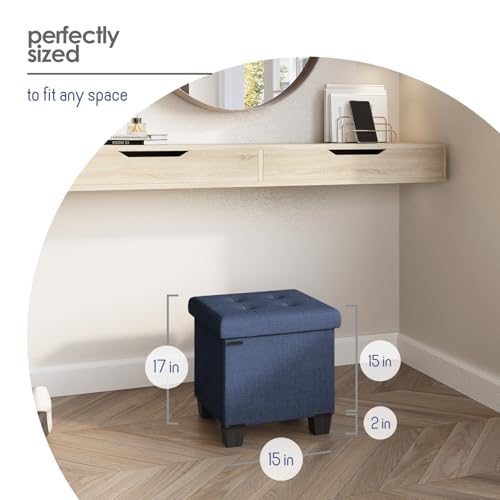 Storage Ottoman Cube with Small Bin, 15-in Square Ottoman with Storage for Living Room and Bedroom, Small Ottomans Foot Rest, Fabric Foot Stools Ottomans Max 330lbs, Blue - color: 05 - Blue