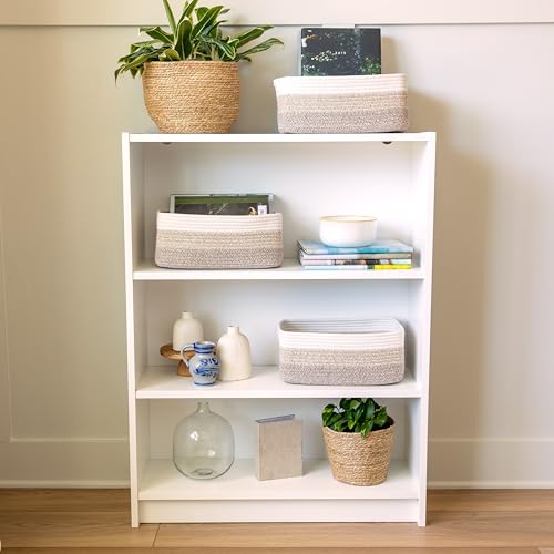 NaturalCozy 13.5”x8.5”x5.5” Storage Baskets for Shelves 3 Pack | Cotton Rope Woven Small Baskets for Organizing | Small Storage Bins for Nursery, Bathroom, Closet, Cube Shelf, Decorative, Gift - color: 3-Tone Brown, size: 13.5" x 8.5" x 5.5"