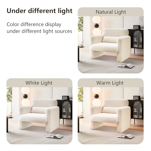 Modern Accent Single Sofa Chair with Arms, Lamb Fabric Upholstered Comfy Reading Arm Chair for Bedroom, Living Room-Beige - color: Beige, size: 30.31"D x 33.86"W x 31.5"H