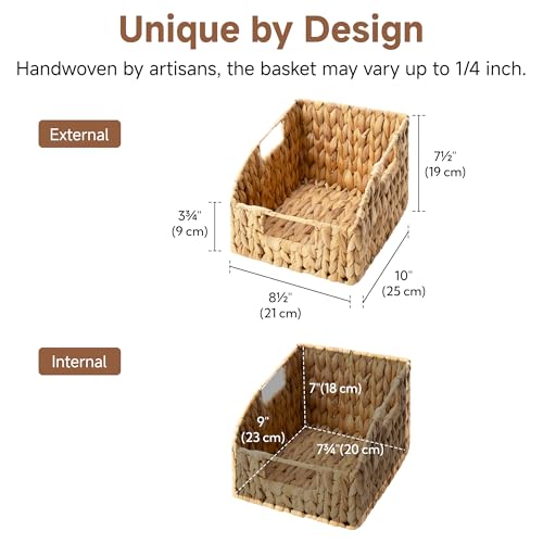 StorageWorks Pantry Baskets for Organizing, Wicker Basket with Built-in Handles, Handwoven Wicker Storage Baskets, Water Hyacinth for Shelves, 2 Pack | Water Hyacinth Pantry Baskets for Organizing, Wicker Baskets with Handles, Handwoven Wicker Storage Bas