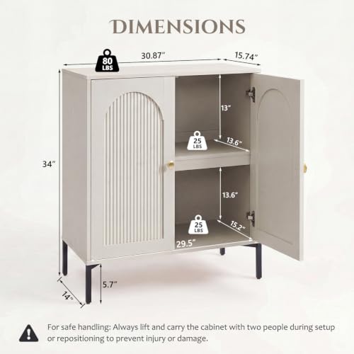IFBUY 30.88" W Mid Century Modern TV Stands for Living Room, Cream | Wood Entertainment Center w/Adjustable Shelves, Media Console w/Arched Fluted Doors, Entryway Cabinet Fits 65, 70, 75 Inch TV - color: Cream, size: 15.75"D x 30.88"W x 34"H