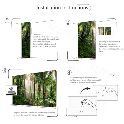 AFZEVEB-Tropical Forest Peel and Stick Wallpaper Landscape Trees Mural - color: X810, size: 80" x 56"