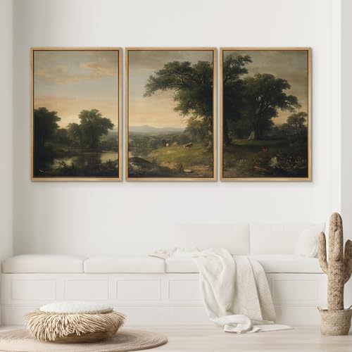 SIGNWIN Framed Canvas Print Wall Art Set Pastoral Countryside Vintage Landscape Illustrations Modern Scenic Colorful Ultra for Living Room, Bedroom, Office - 16"x24"x3 Natural - color: A26-2510-m25, size: 16"x24"x3 Panels Natural