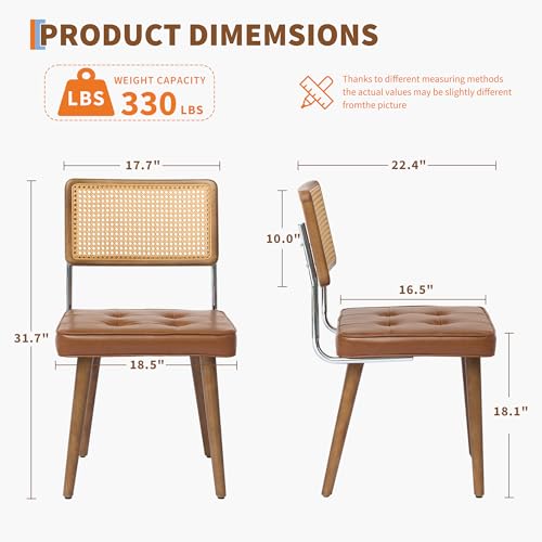 GarveeHome Natural Rattan Dining Chairs Set of 2, PU Upholstered Kitchen Chairs with Tall Cane Backrest and Strong Wood Legs for Dining Room, Kitchen, Restaurant, Brown - color: Brown, size: 2 PCS