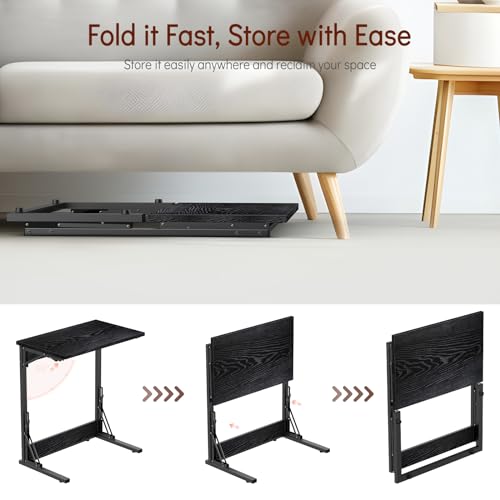 Tatub 24" TV Tray Table Set of 4, Folding C Shaped End Table, Small Sofa Side Laptop Desk for Living Room, Bedroom, Black - color: Midnight Black, style: 4PK