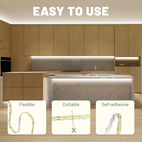 COB LED Strip Light with Remote Control, Dimmable, 6500K, White COB Light Strip, Indoor Led Light Strip for Living Room, Bedroom, Kitchen - color: 6500K