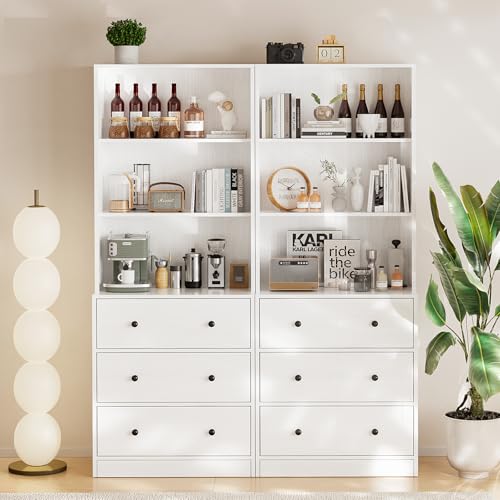 TUSY 71" Large TV Stand Set - TV Entertainment Center for TVs up to 65", Media Center with Tempered Glass Doors and Drawer, TV Hutch with Bookshelves for Living Room (White, BEEB) - color: White