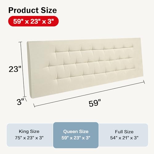 Upholstered Headboard Queen Size, 59" x 23" Easy No-Tools Wall Mounted Bed Headboards, Modern Linen Button Diamond Tufted Design, Beige - size: 59"x23"