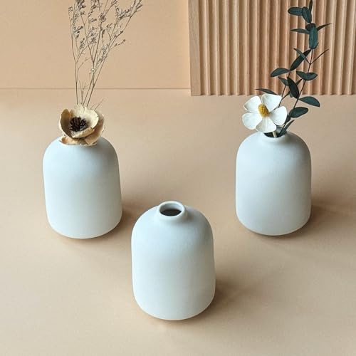 Modern White Small Ceramic Vase Set of 6 for Living Room Bedroom 4.13'' Minimalist Fresh Flower Vases for Home Decor Office Fireplace Centerpieces Nordic Style Gift for Fake Plant 6 Pack - color: 6 Pack White - Style 5