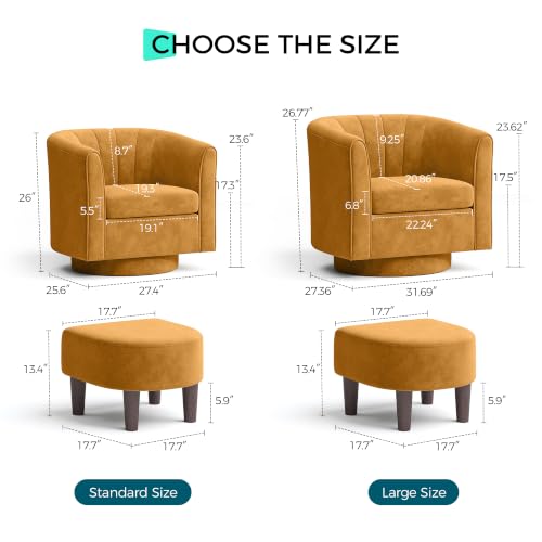 LINSY Large Swivel Accent Chair with Ottoman, Velvet Barrel Chair with Footrest, Modern Upholstered Comfy Reading Chair Armchair for Living Room, Bedroom, Study Room, Office, Yellow - color: Yellow, size: Large