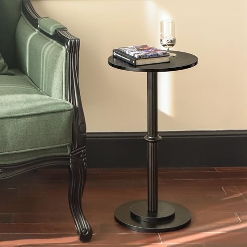 MaxSmeo Drink Table, Small Side Table for Small Spaces, Modern Round End Table with Fluted Wood Leg, Black - color: Black
