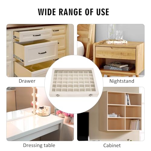 Siveit Velvet Jewelry Tray 48 Grid Jewelry Display Tray Organizer Box with Transparent Lid Rings Earrings Necklaces Pendants Display Box Suitable for Women and Girls (Beige) - color: Beige