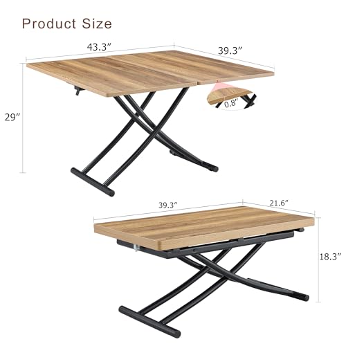4 in 1 Adjustable Folding Dining Table, Drop Leaf Coffee Table for Small Spaces, Converts to Dining Table, Scratch-Resistant Wood Grain Top with Metal Frame for Breakfast Nook kitchen living Room - color: Wood-black