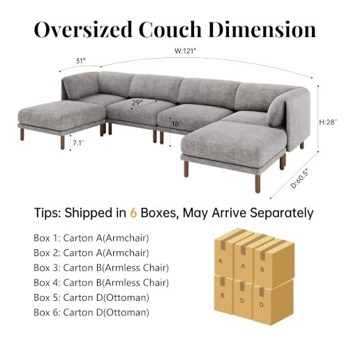 Cloud Sectional Couches for Living Room,Modular Sectional Sofa,Grey | U-Shaped Extra Deep 6 Seater,Oversized Sectional Couches with Solid Wood Leg,Large Sofa for Big Space,Office,Apartmen - color: Grey, size: 6 Seats U-Shaped Sofa