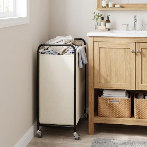 GRANNY SAYS Laundry Hamper, Large Cart with Wheels and Handles, Beige, 110L | Heavy Duty Metal Frame, Silent Rolling Basket for Clothes in Bedroom, Bathroom, Dorm - color: Beige, size: 110L