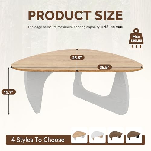 Modern Wood Coffee Table, Triangle Center Table with Premium Wooden Top& Unique Base, 35.5” Small Mid Century Tea Tables for Living Room, Apartment, Office,Natural Wood &White - color: Natural Wood &White, size: Medium 35.5*25.5*15.7in